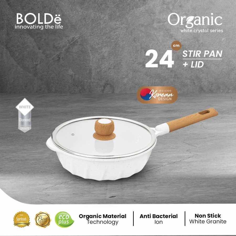 Bolde Organic White Crystal Series Stir Fry 24cm + Lid