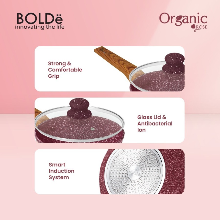 Bolde Organic Rose Sauce Pan 18cm Glass Lid