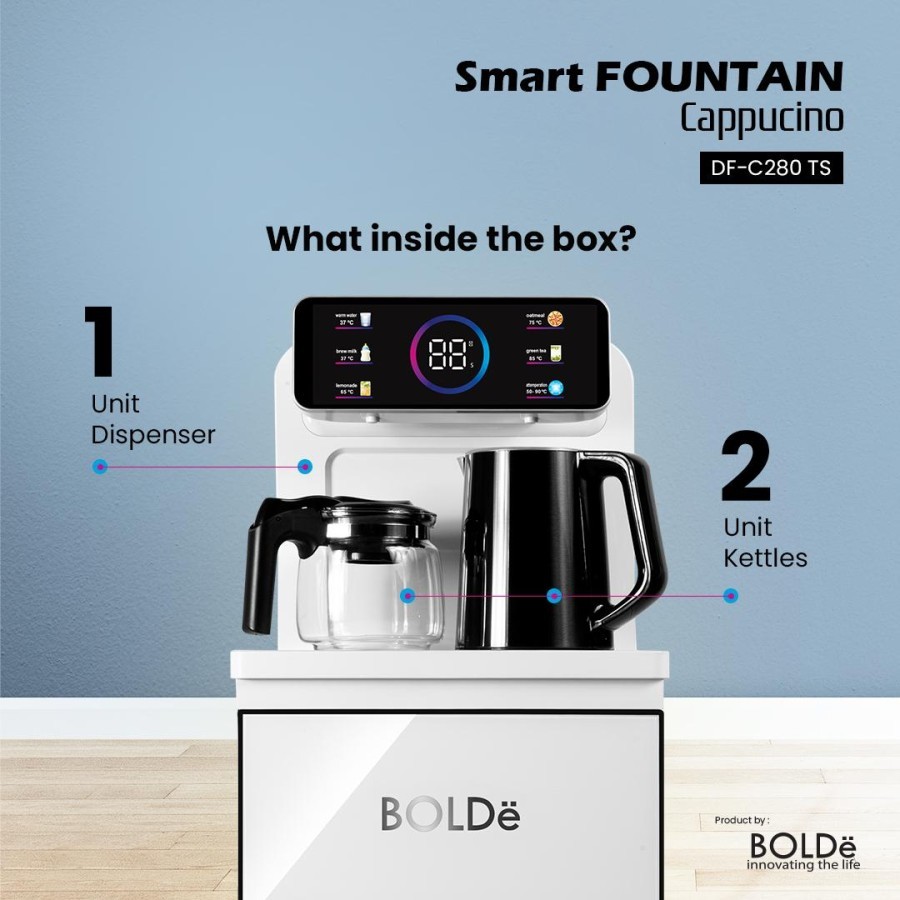 Bolde Smart Fountain Cappucino Dispenser Display Touchscreen Galon Bawah