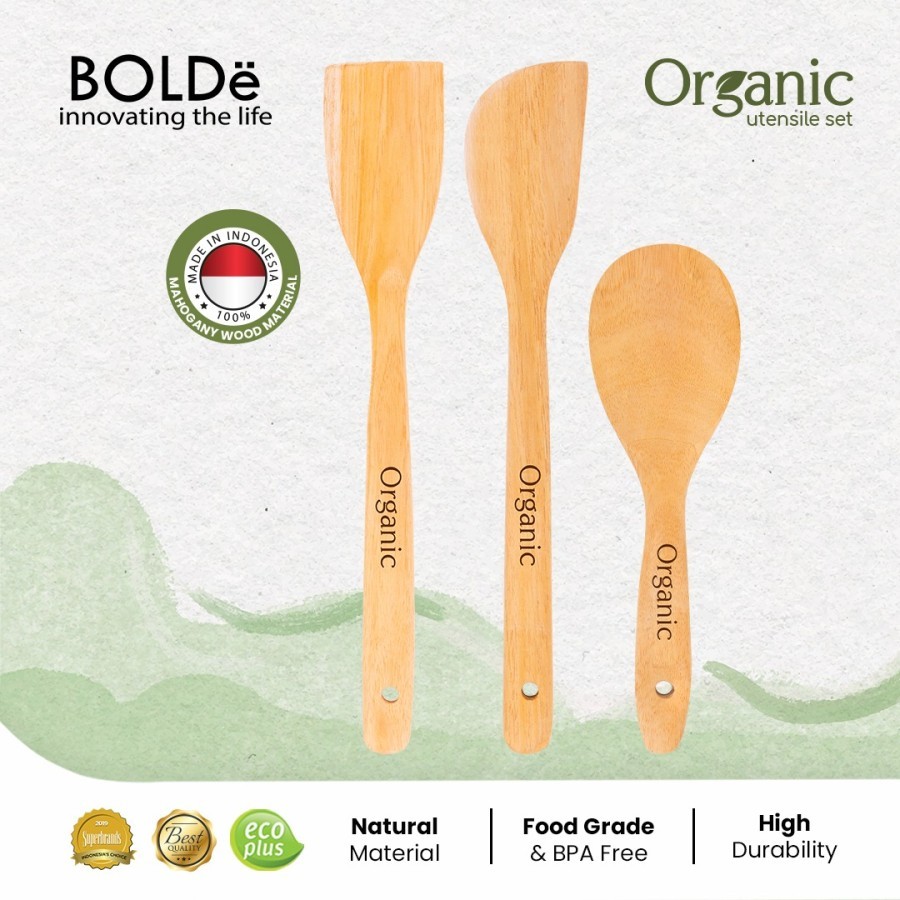 Bolde Organic Utensil Set 3 Pcs Wood Series utensil spatula bahan kayu