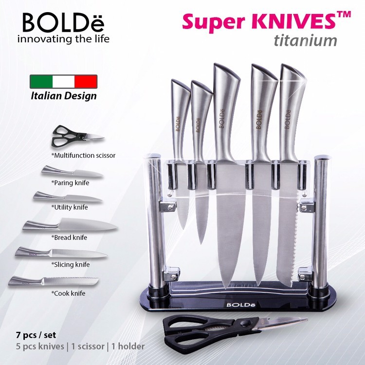 Bolde Super Knives Titanium Set 7 pcs - Set Pisau Dapur Full Stainless