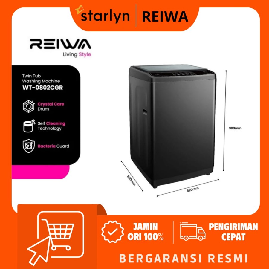Mesin Cuci 1 Tabung 8Kg Reiwa Top Loading WT-0802CGR / WT0802CGR 