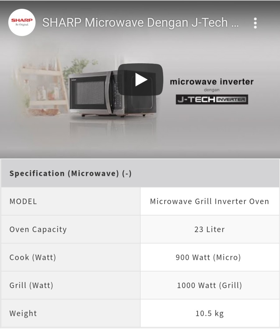 SHARP Microwave Grill Inverter Oven 23L R-650GX (BS)