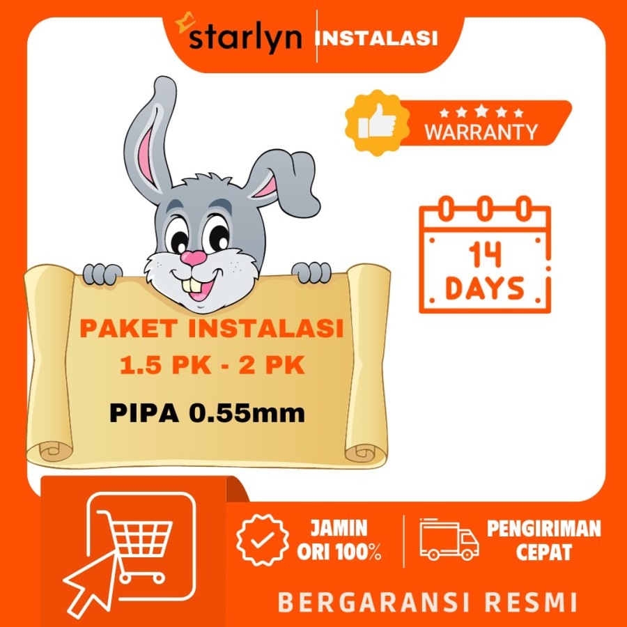 PAKET PASANG AC 1,5 - 2 PK + MATERIAL 3 / 5 METER PIPA PREMIUM 0.55mm 