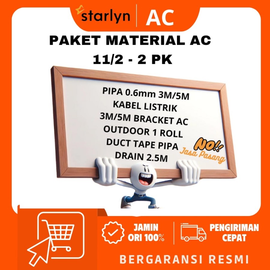 PAKET MATERIAL AC 1,5 PK - 2PK PILIHAN 3 / 5 METER PIPA PREMIUM 0.6mm