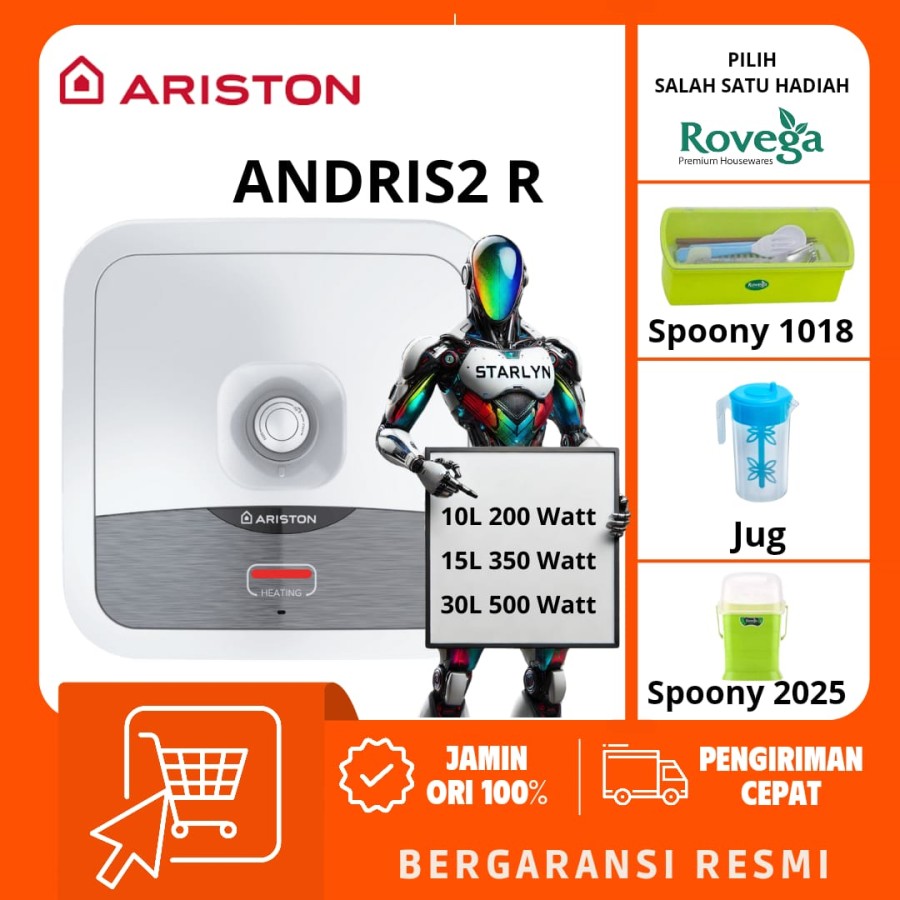ARISTON WATER HEATER PEMANAS AIR LISTRIK ANDRIS 2 R 10 L /15 L / 30L