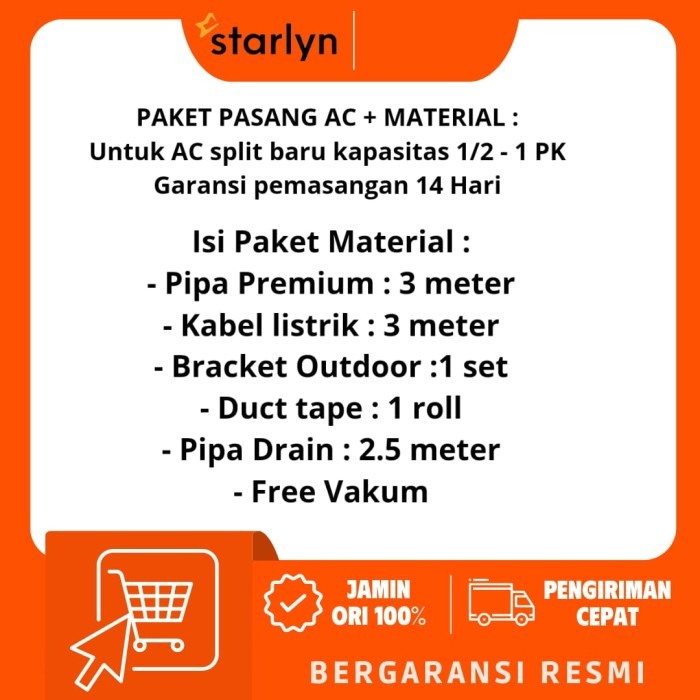 PAKET PASANG AC 1,5 - 2 PK + MATERIAL 3 / 5 METER PIPA PREMIUM 0.55mm 
