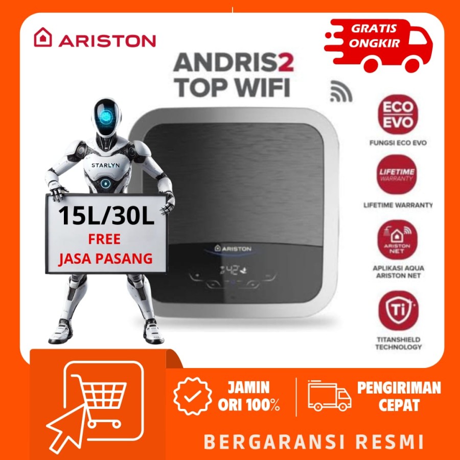 WATER HEATER ARISTON ANDRIS2 TOP WIFI 15 LITER AN2 TOP 15 350 WATT
