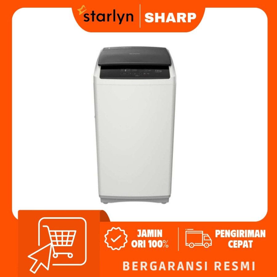 Mesin Cuci 1 Tabung Sharp ESG 876 P GY 7KG Quick Wash Zero Pressure