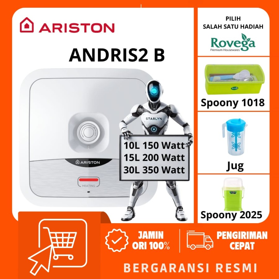 ARISTON WATER HEATER PEMANAS AIR LISTRIK ANDRIS 2 B 10 L /15 L / 30L