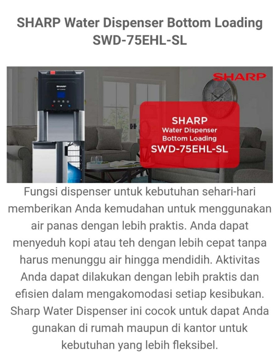 Sharp Dispenser Galon Bawah SWD-75EHL-SL / SWD75EHL / SWD75EHLSL