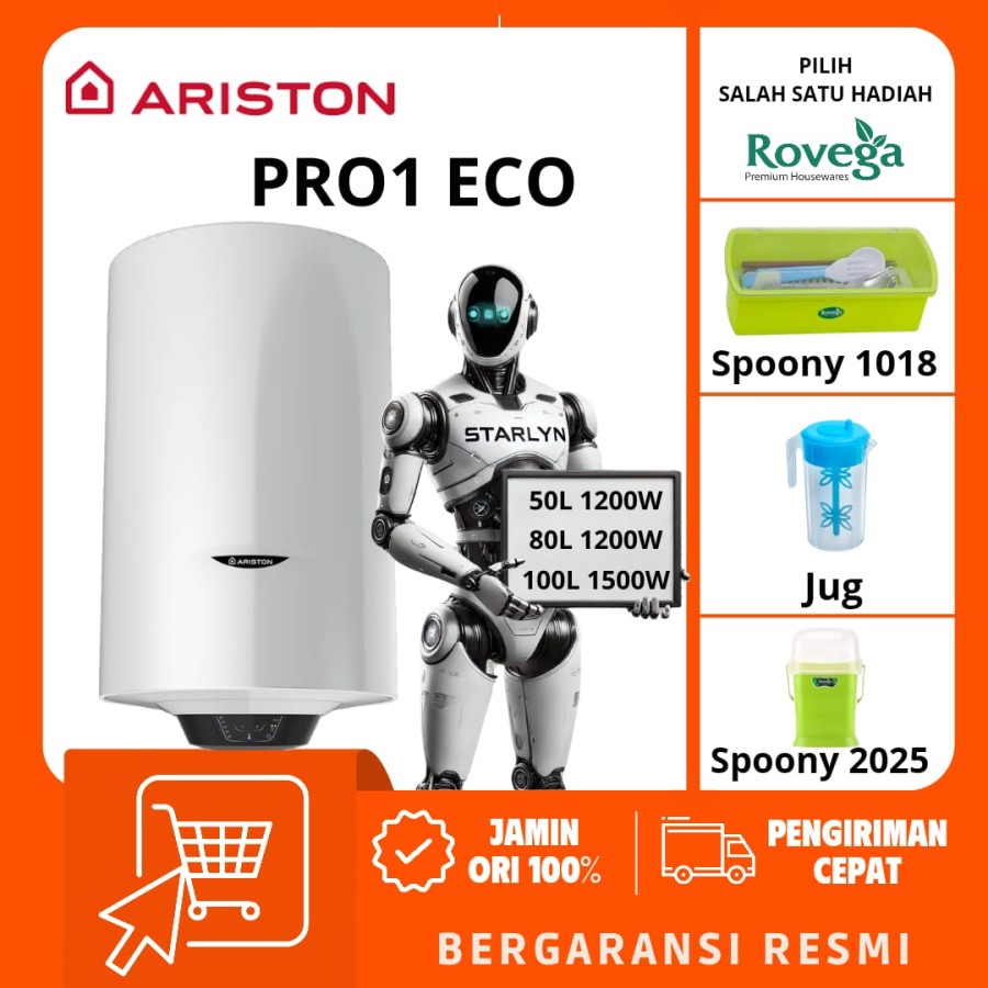 ARISTON WATER HEATER PRO 1 ECO 50L, 80L VERTICAL 100L PEMANAS AIR LISTRIK PRO1 ECO 50/80/100 