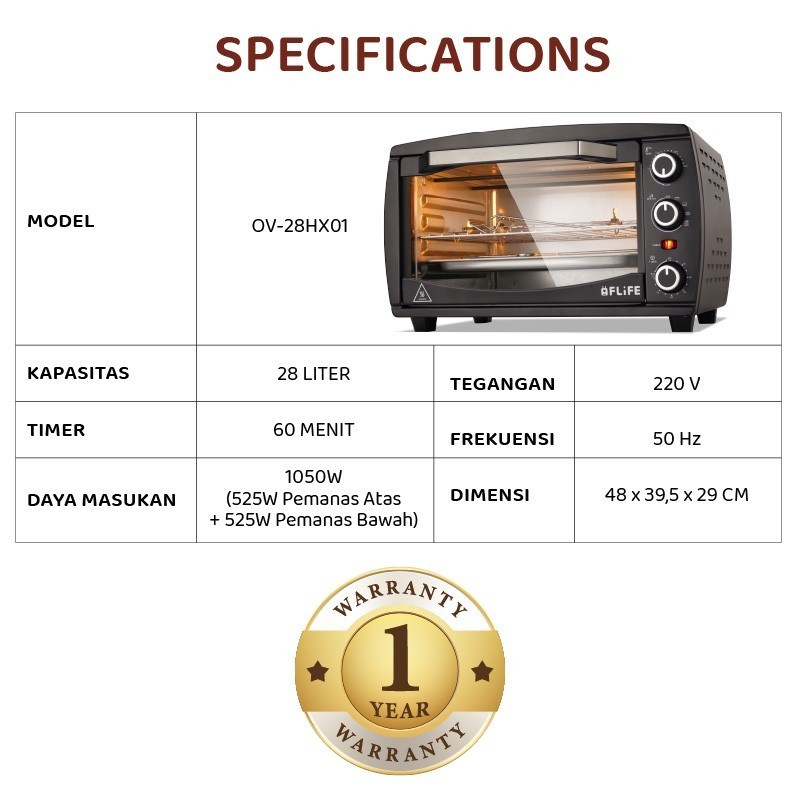 FLiFE Oven Listrik - OV-28HX01 OVEN KAPASITAS 28 LITER