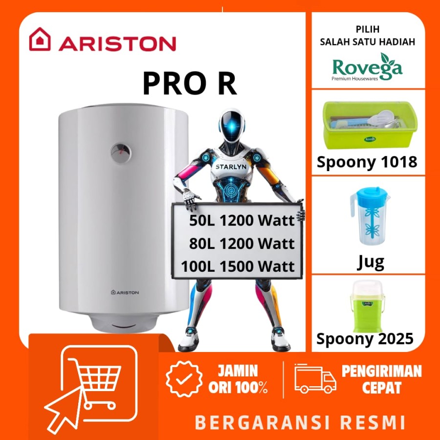 ARISTON WATER HEATER PROR 50L, 80L, 100L PEMANAS AIR LISTRIK PRO R 50/80/100