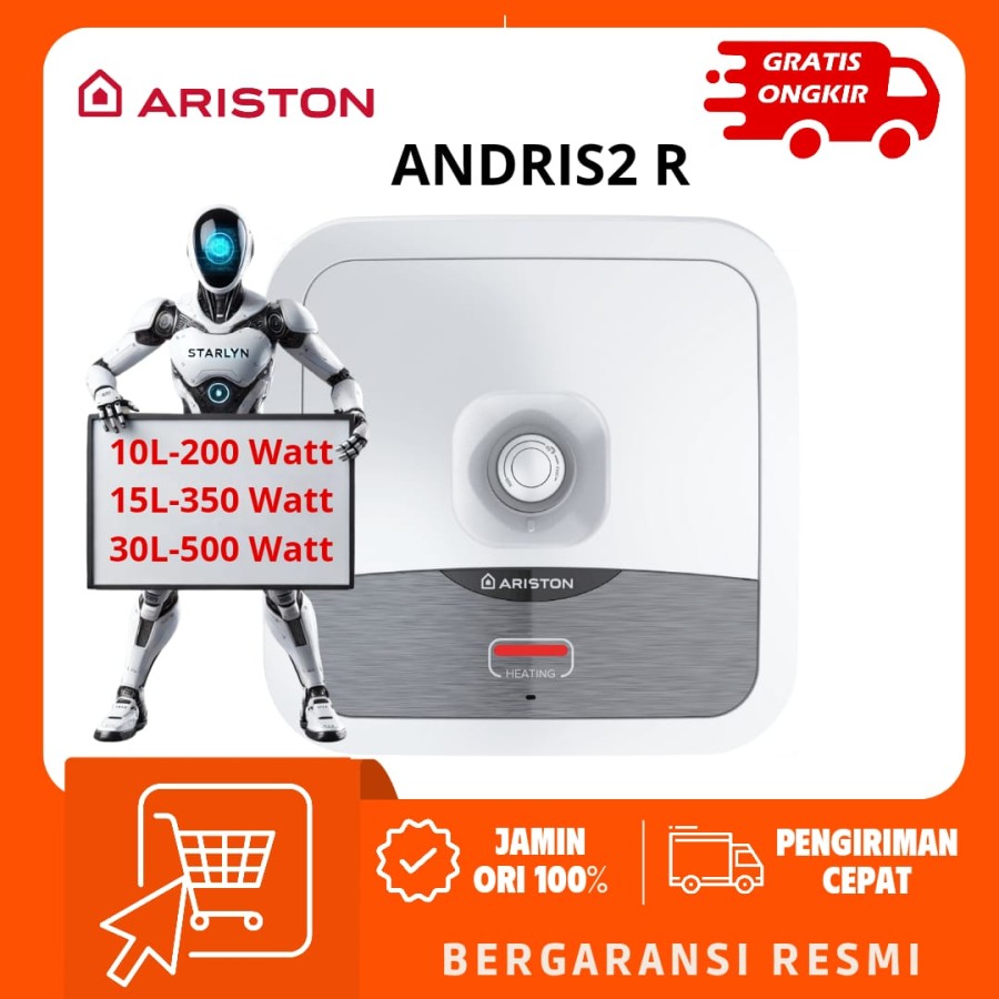 ARISTON WATER HEATER PEMANAS AIR LISTRIK ANDRIS 2 R 10 L /15 L / 30L 