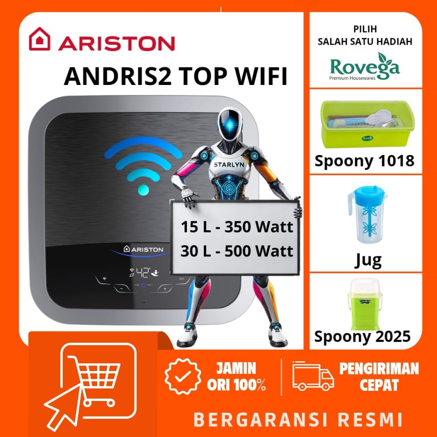 WATER HEATER ARISTON ANDRIS2 TOP WIFI 15 LITER AN2 TOP 15 350 WATT