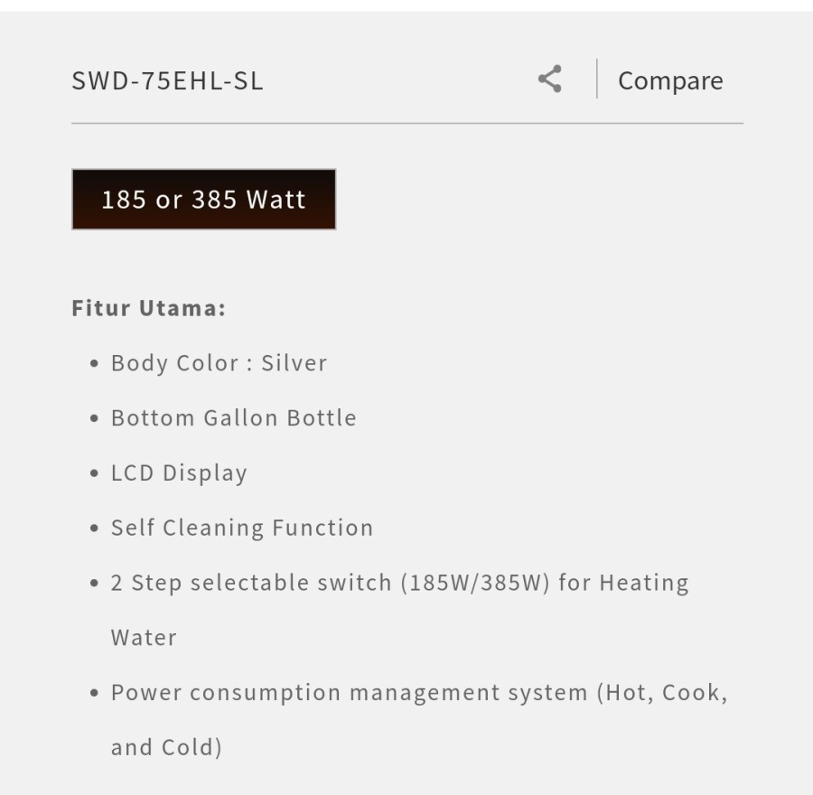 Sharp Dispenser Galon Bawah SWD-75EHL-SL / SWD75EHL / SWD75EHLSL