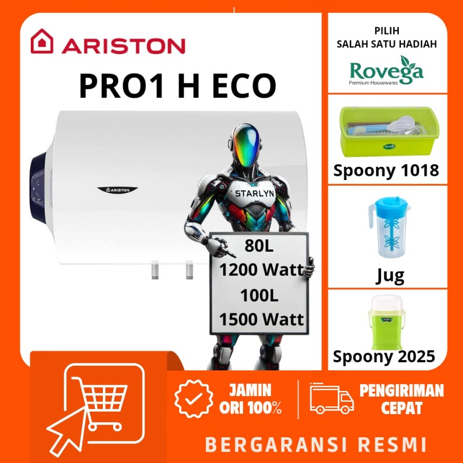 ARISTON WATER HEATER PRO 1 ECO 80L / 100L HORIZONTAL PEMANAS AIR LISTRIK PRO1 H ECO 80/100
