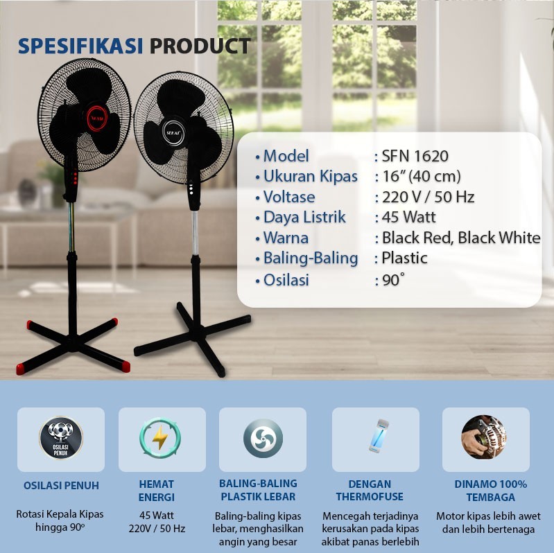SEKAI Kipas Angin Tumpu 16 Inch SFN 1620 Stand Fan SFN1620