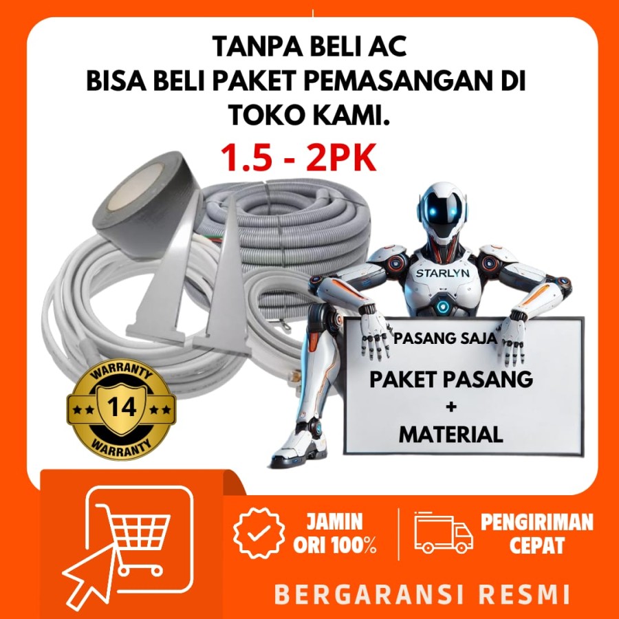 PAKET PASANG AC 1,5 - 2 PK + MATERIAL 3 / 5 METER PIPA PREMIUM 0.55mm 