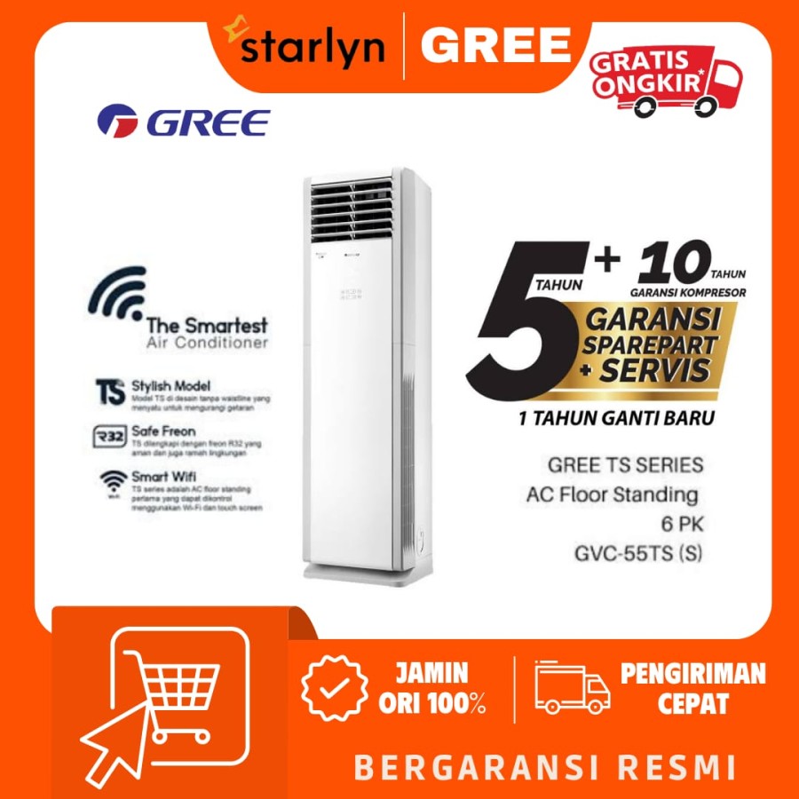 GREE AC Floor Standing 6PK GVC-55TS (S) R32 Wifi Connection 3 Phase