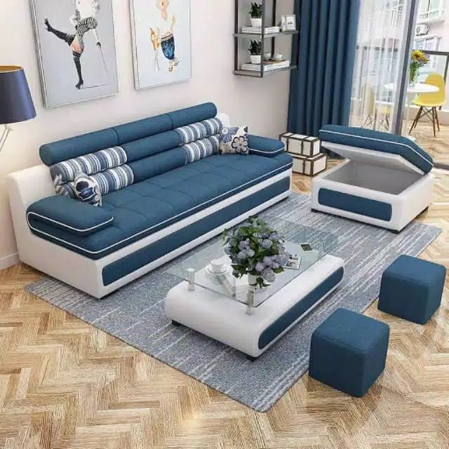Sofa Minimalis L 240 Blue + Penyimpanan