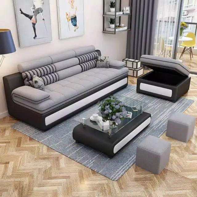 Sofa L Grey Minimalis 240 + Penyimpanan