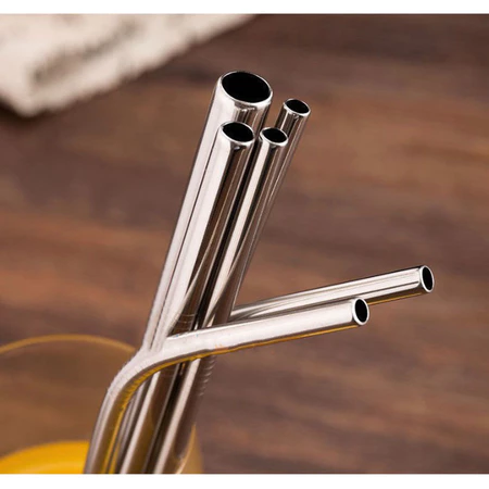 KAMJE Sedotan Stainless Steril Anti Karat Reusable Straw 21.5 Cm Bengkok Melengkung Lurus dan Sikat