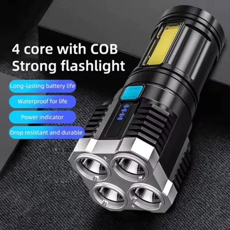 KAMJE Senter LED COB Super Terang 4 Mode Mata Lampu Cas Jarak Jauh Rechargeable Flashlight