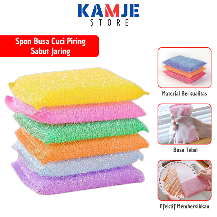 KAMJE Spons Sponge Busa Cuci Piring Sabut Jaring Alat Dishwashing Dapur Masak Busa Serbaguna