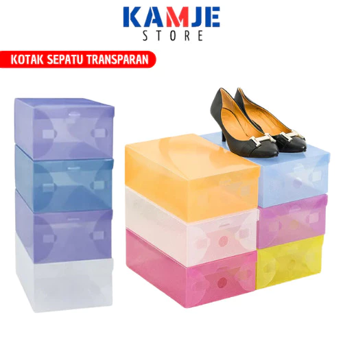 KAMJE Kotak Sepatu Transparan Tebal Serbaguna Shoes Box Tempat Penyimpanan Sandal