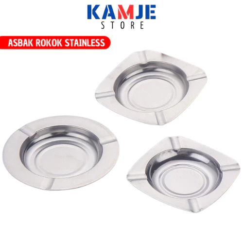 KAMJE Asbak Rokok Stainless Alumunium Seng Bulat Kotak