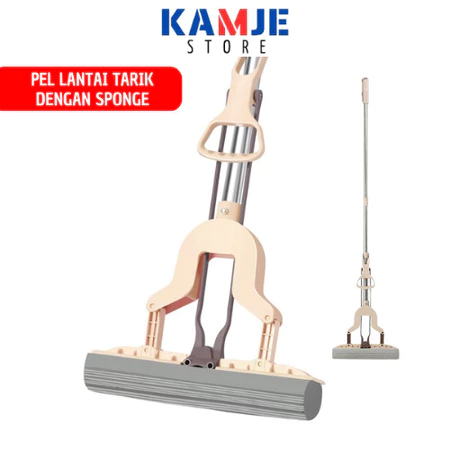 KAMJE Alat Pel Lantai Tarik Peras Putar Otomatis Dengan Mop Karet Spons