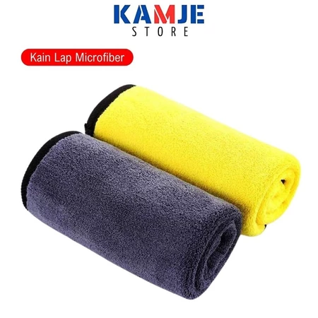 KAMJE Kain Lap Microfiber Kuning Motor Mobil Jumbo 2 Sisi 30x30cm Lembut Tebal Serbaguna