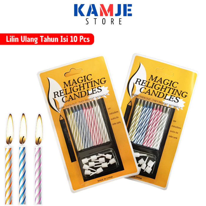 KAMJE Lilin Ulang Tahun Ultah Aesthetic Panjang Spiral Isi 10 Pcs Magic Relighting Candles