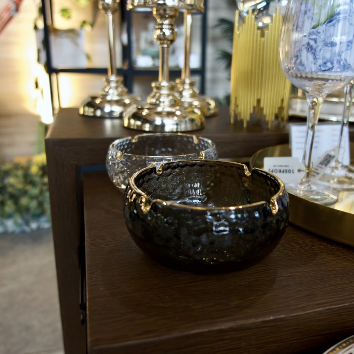 Winston Ashtray | Asbak Kaca Krystal | Asbak with Rim Gold - Black