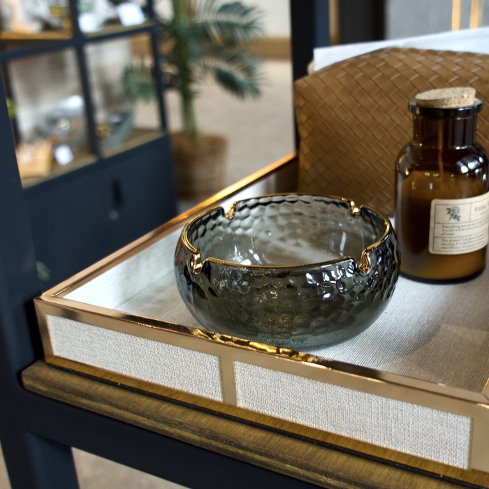 Winston Ashtray | Asbak Kaca Krystal | Asbak with Rim Gold - Black