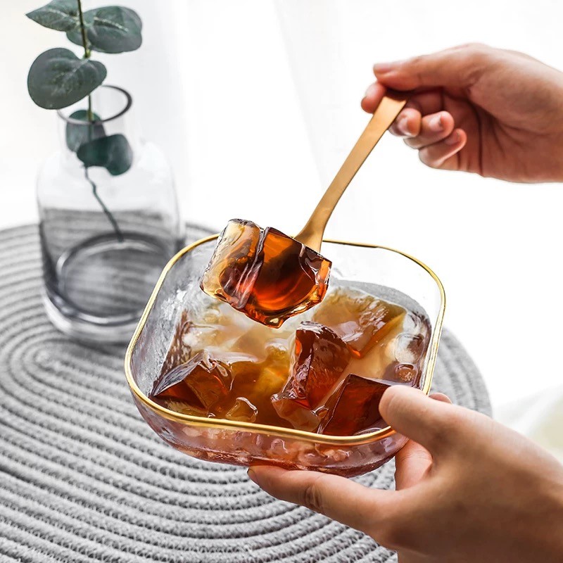 Clear Square Bowl with Gold Rim/Mangkok Kaca Gold Rim 