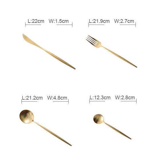 Set of 4 Gold Stainless Cutlery|Sendok Garpu Pisau|Spoon|Fork|Makan