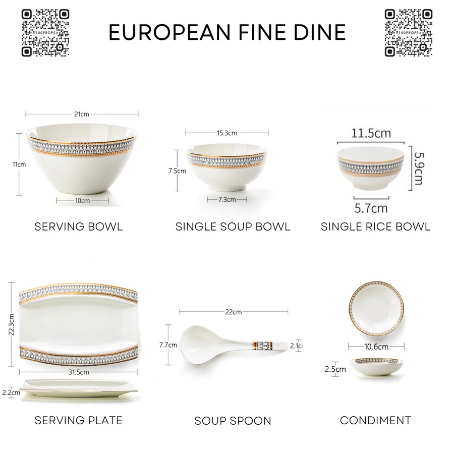 European Fine Dining Serving Bowl | Mangkuk dan piring motif European