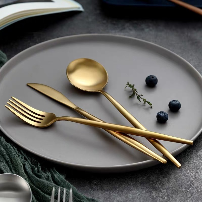 Set of 4 Gold Stainless Cutlery|Sendok Garpu Pisau|Spoon|Fork|Makan