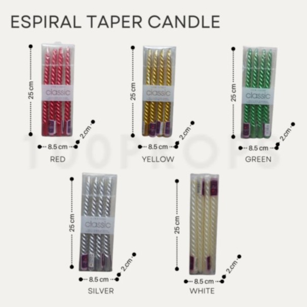 Espiral Taper Candle Set of 4 | Refill Lilin Dekorasi isi 4pcs 