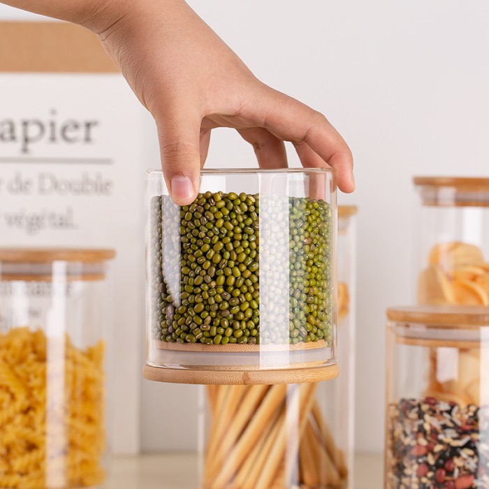 Jason Jar | Organizer Bumbu kaca tutup bambu karet | Toples Kaca