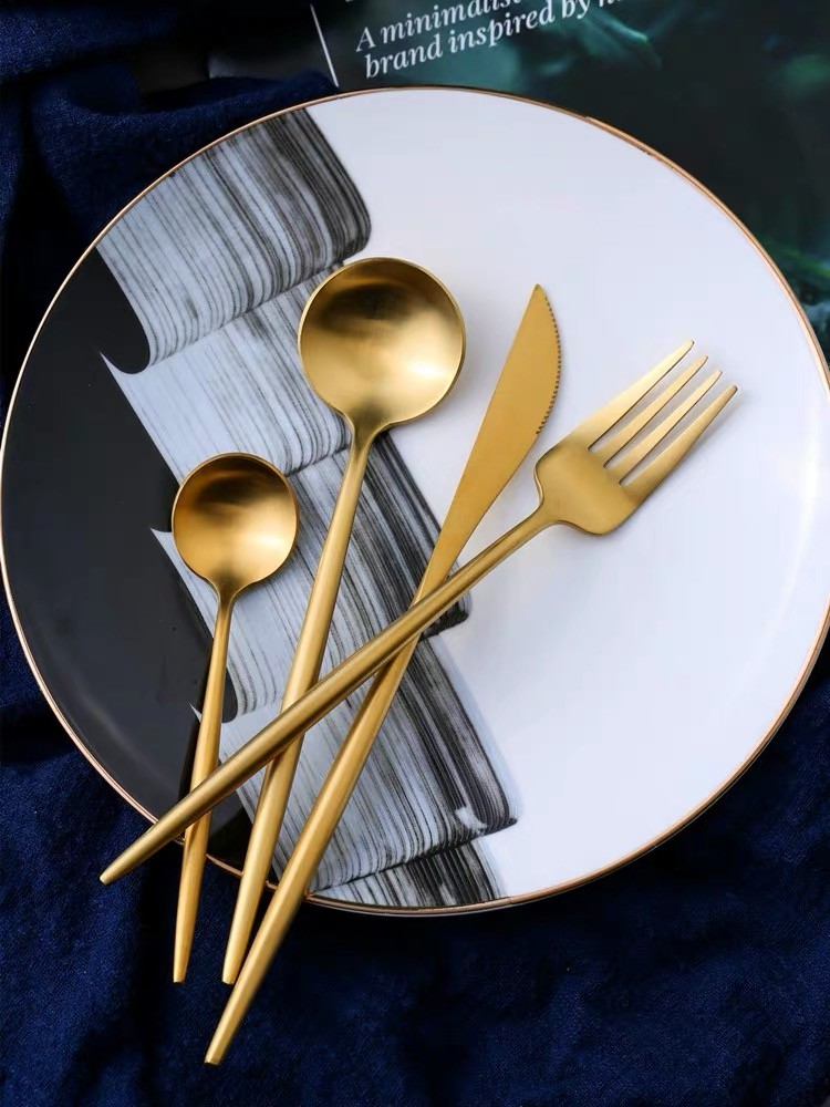 Set of 4 Gold Stainless Cutlery|Sendok Garpu Pisau|Spoon|Fork|Makan