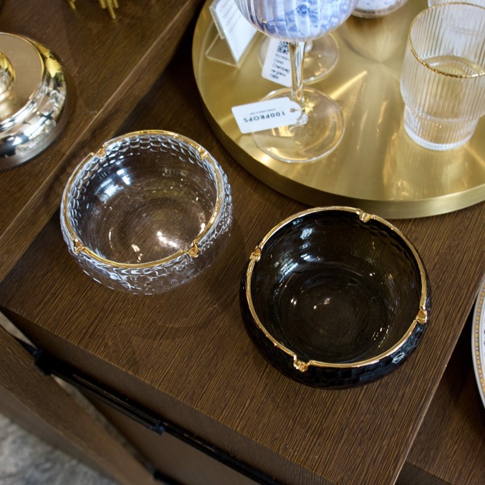 Winston Ashtray | Asbak Kaca Krystal | Asbak with Rim Gold - Black