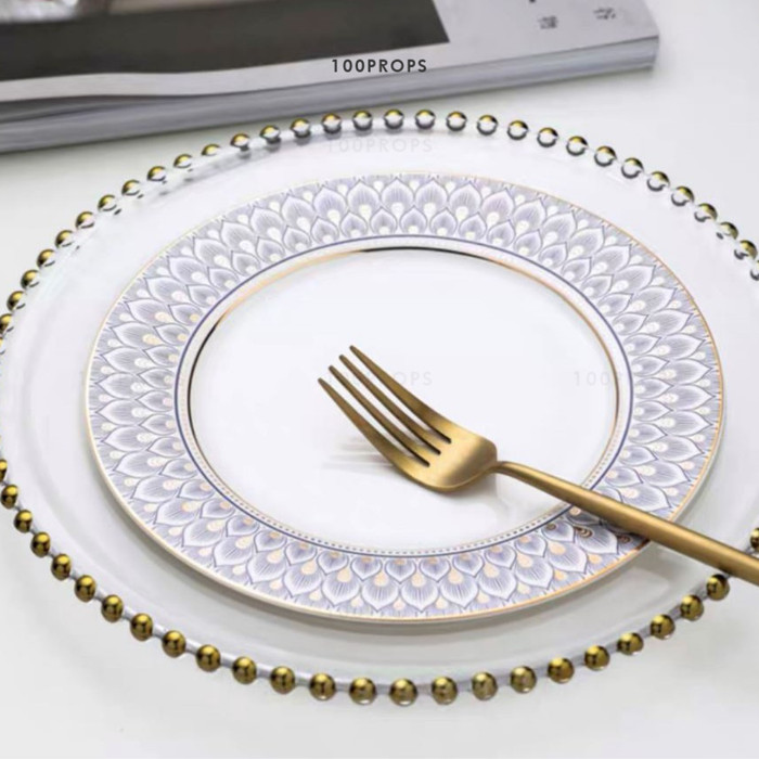 Gold Pearl Banquet Glass Plate