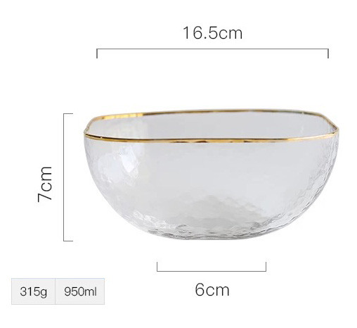 Clear Square Bowl with Gold Rim/Mangkok Kaca Gold Rim 