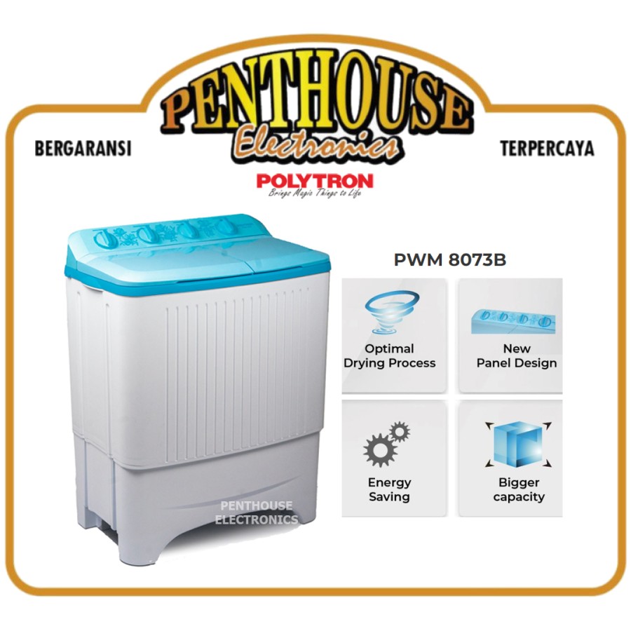 Polytron Mesin Cuci 2 Tabung 8KG PWM-8073B / PWM 8073 B / PWM8073