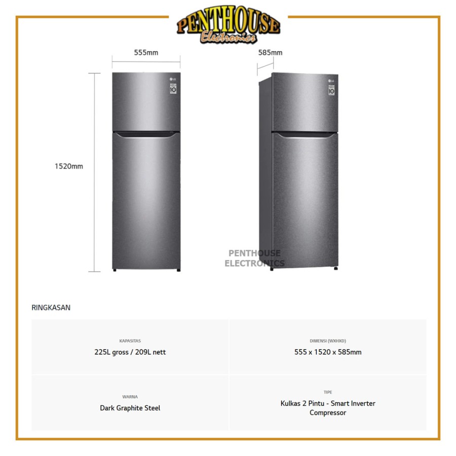 LG Kulkas 2 Pintu GN-B215SQMT / GNB215SQMT / GNB 215 SQMT
