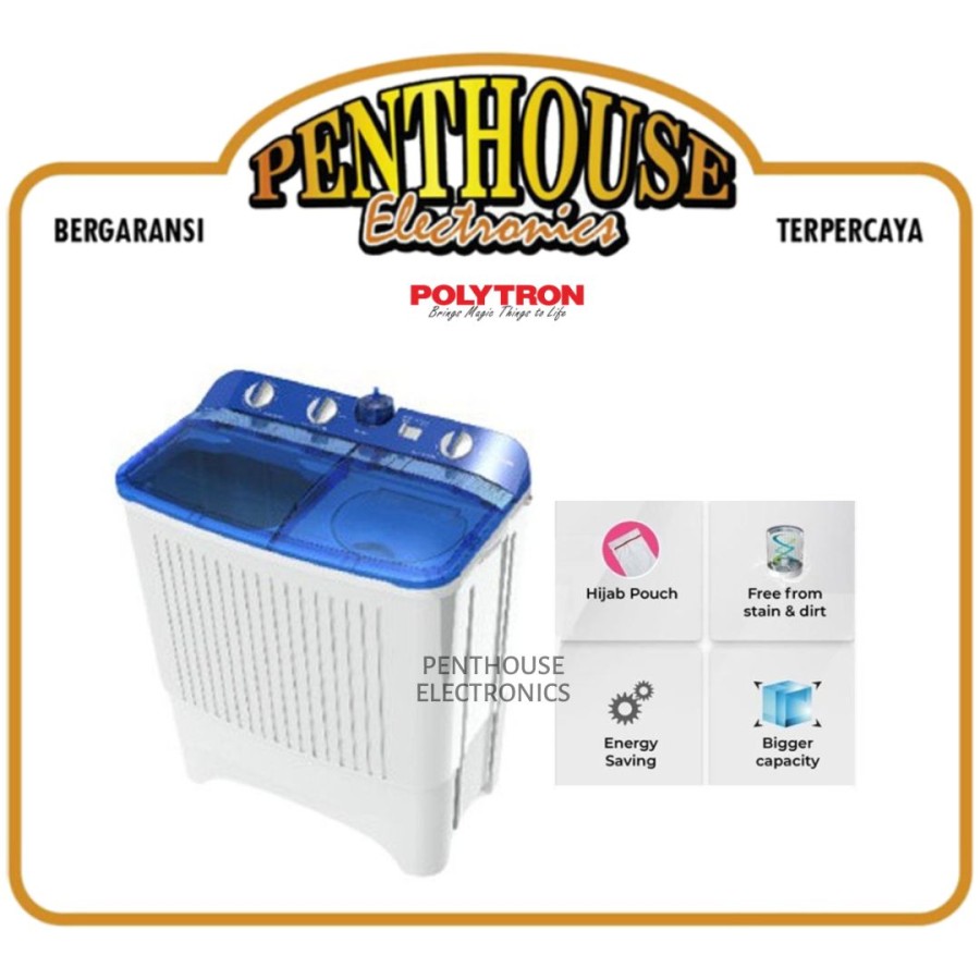 Polytron Mesin Cuci 2 Tabung 9KG PWM-9072B / PWM 9072 B / PWM9072